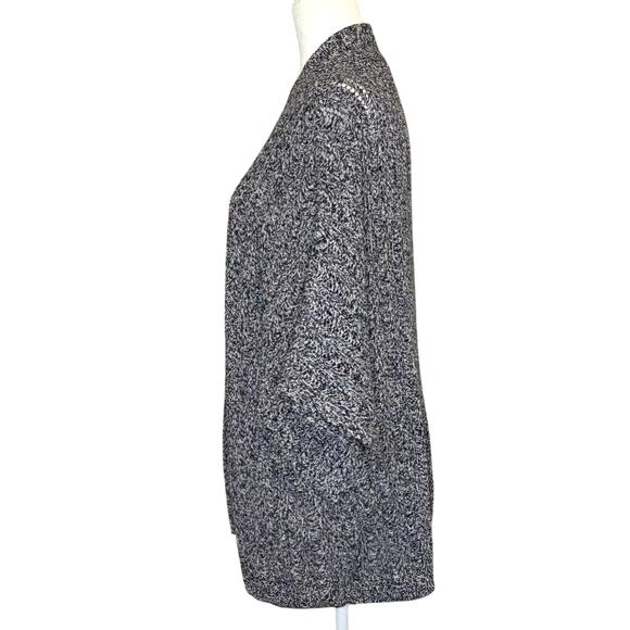 LOFT Marled Pointelle Open Cardigan Women’s L Navy White - Picture 3 of 12